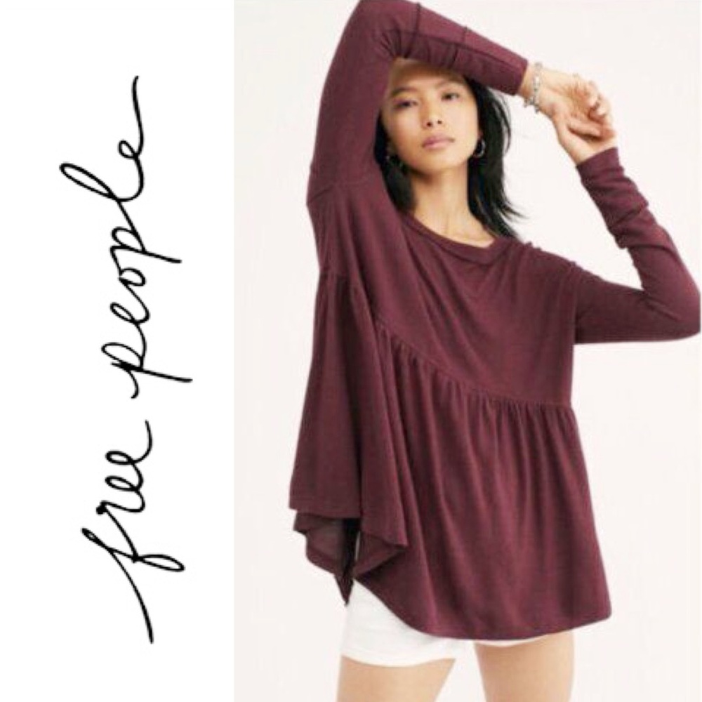 Free People Garnet Women's Flowy Burgundy Babydoll Top Size XS